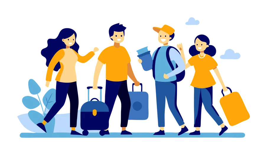 Illustration of passengers, a vehicle, and a pet for ferry travel.